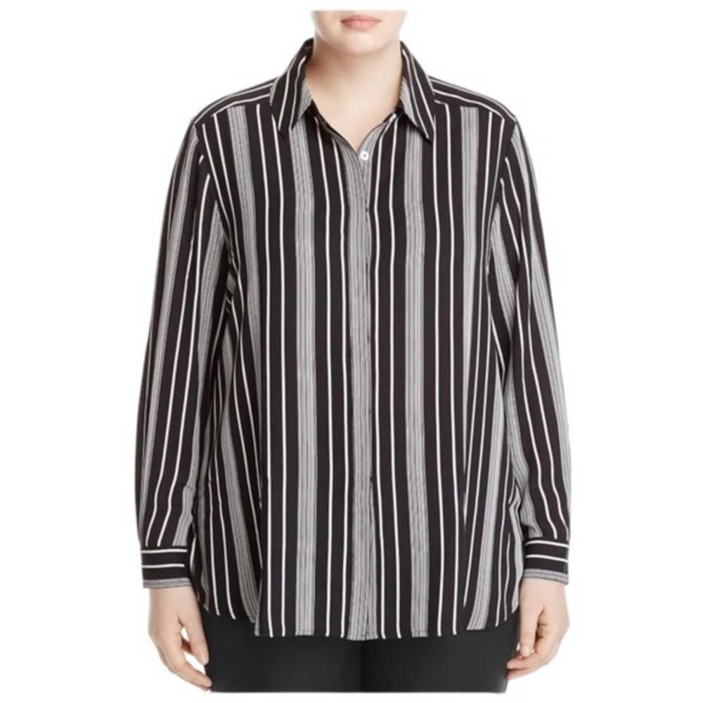 FOXCROFT Women's Size 12 Striped Blouse Hidden Button‎ Down Collared Top